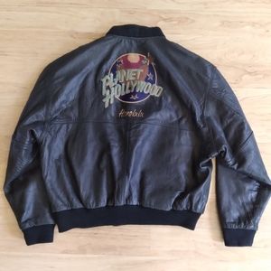 Vintage Planet Hollywood Honolulu Leather Bomber Jacket - Mens Large Reversible